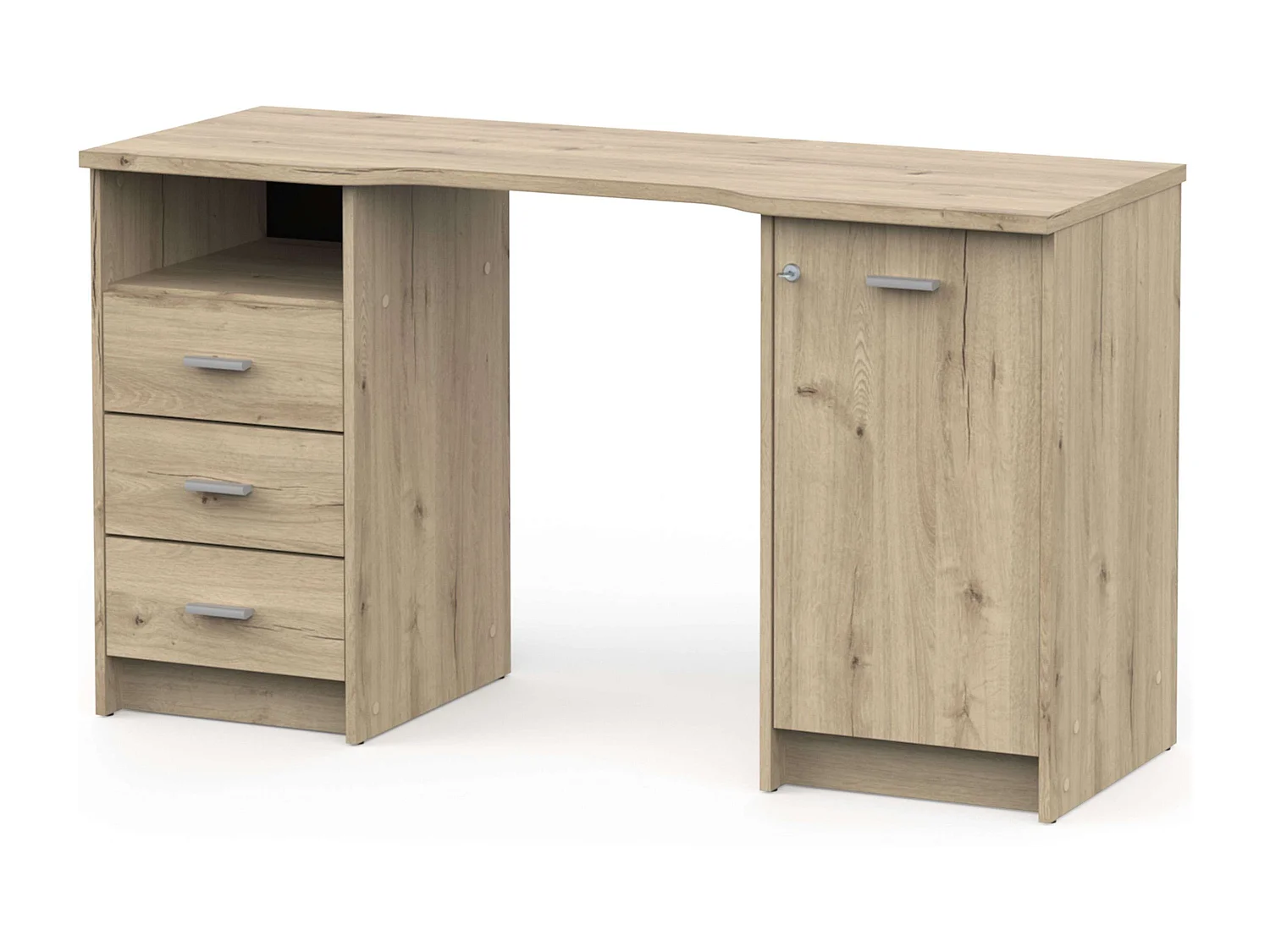Bureau Monaco avec 3 tiroirs et 1 porte en chêne artisanal, 135 cm