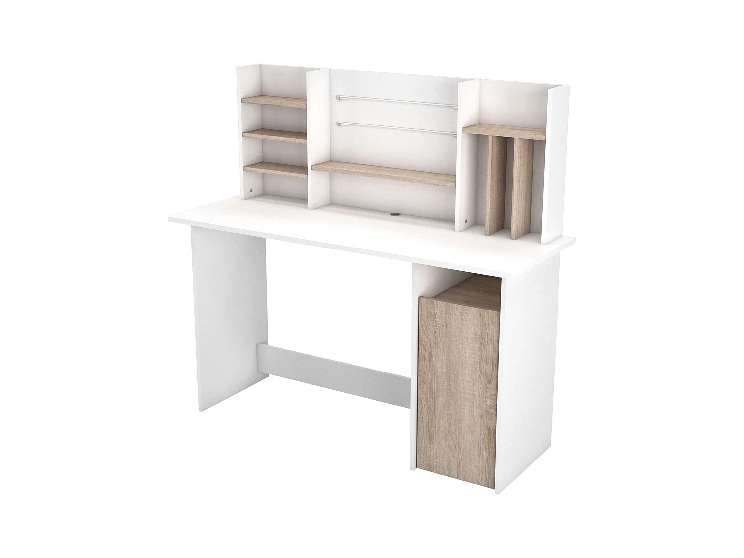 Mesa de Ordenador Escritorio con altillo 135cm. Blanco y Roble