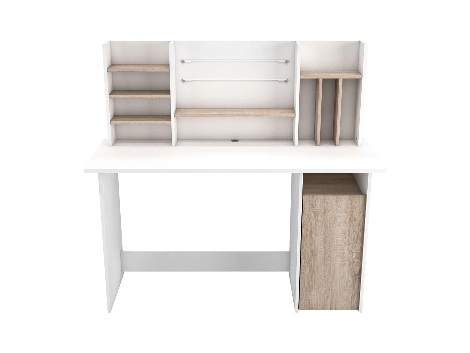 Mesa de Ordenador Escritorio con altillo 135cm. Blanco y Roble