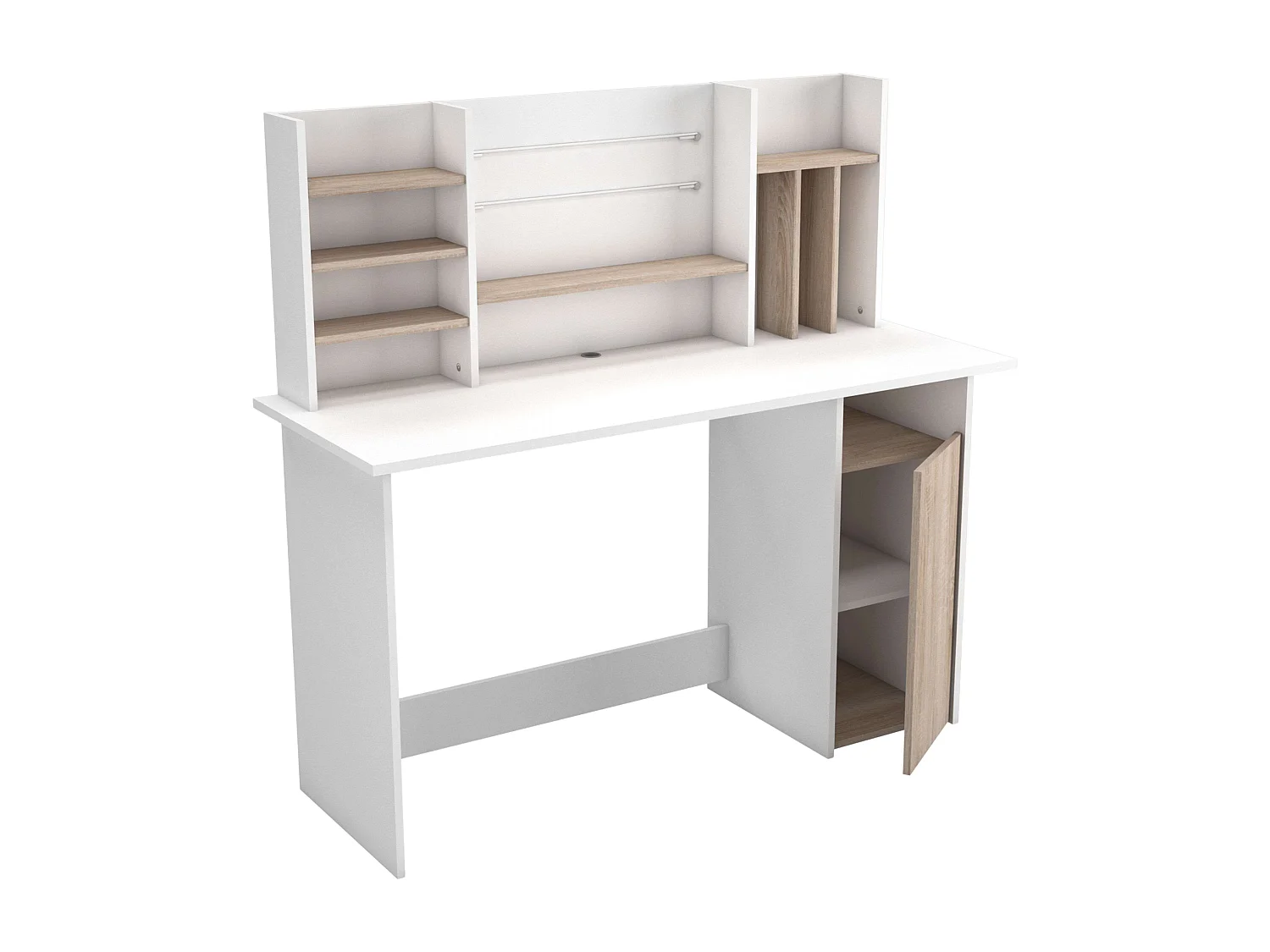 Mesa de Ordenador Escritorio con altillo 135cm. Blanco y Roble