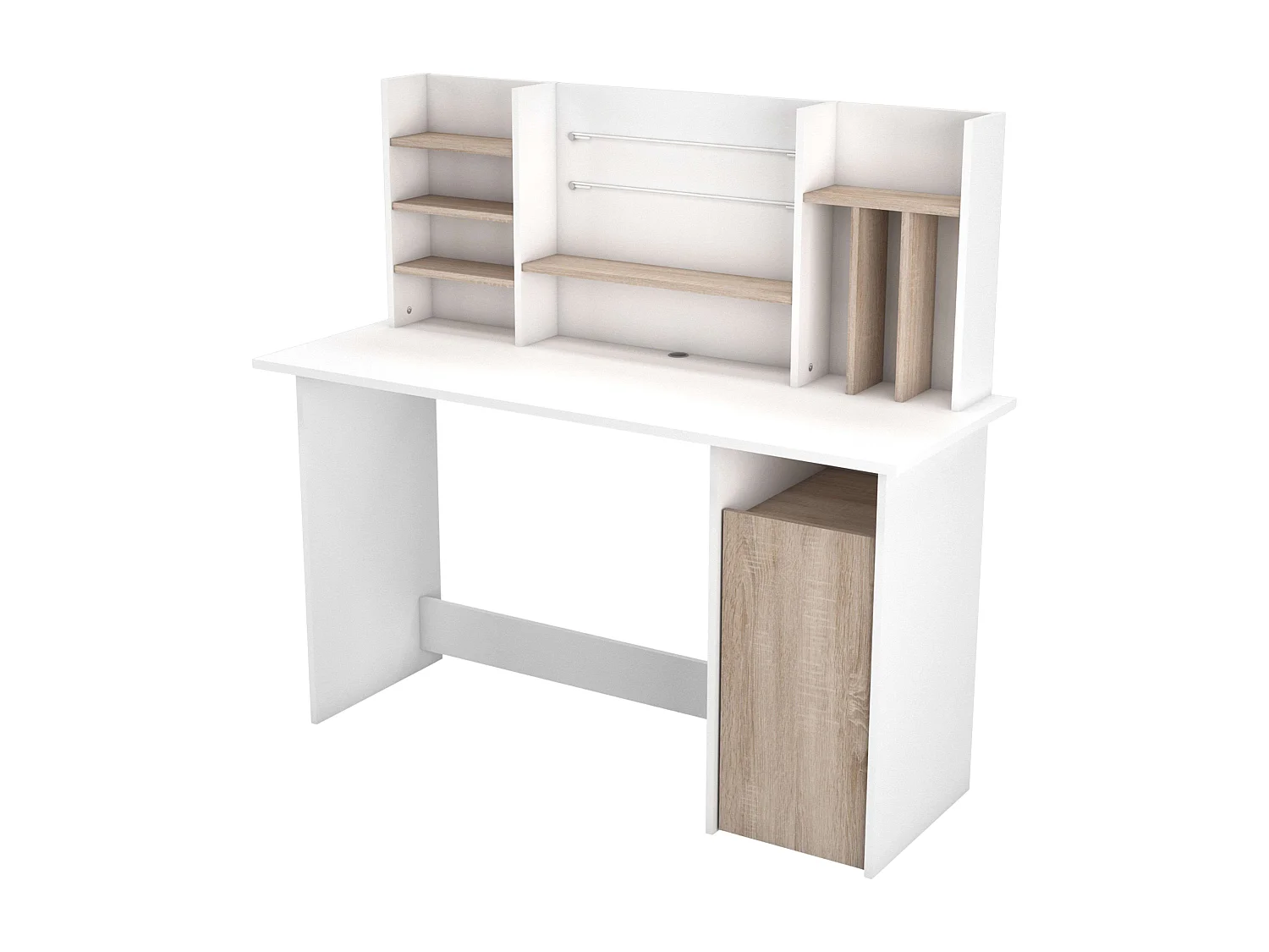 Mesa de Ordenador Escritorio con altillo 135cm. Blanco y Roble