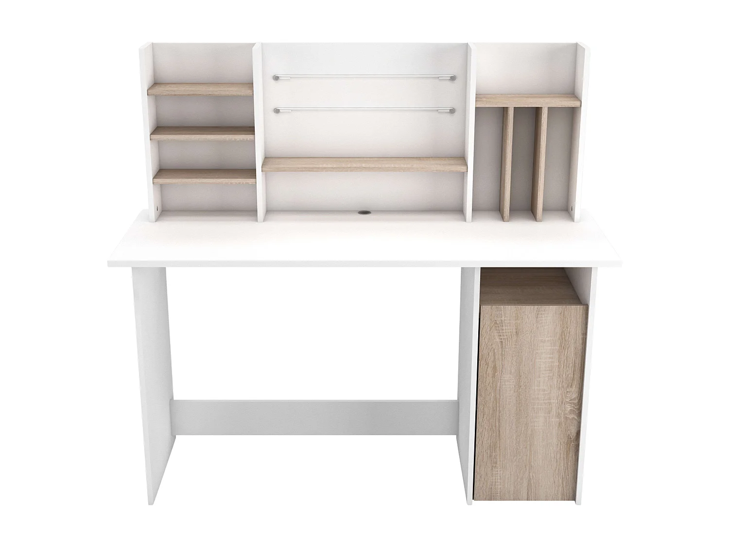 Mesa de Ordenador Escritorio con altillo 135cm. Blanco y Roble