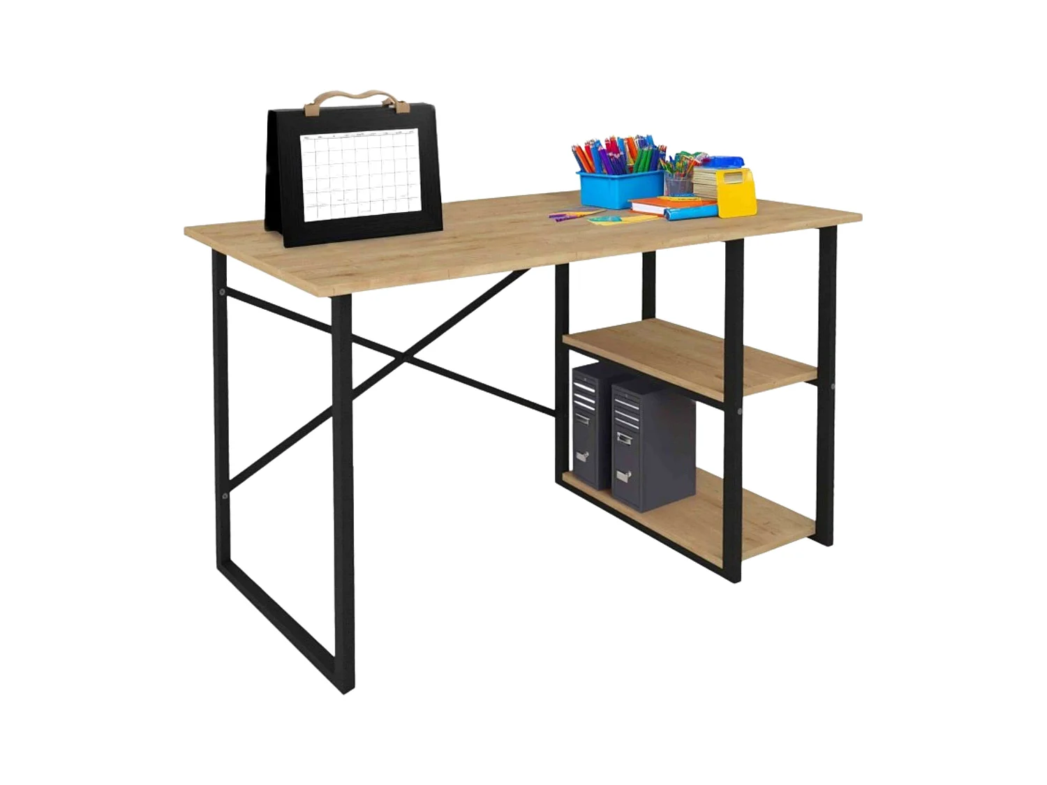 Bureau Rus 120 cm 2 étagères Chêne industriel/Noir