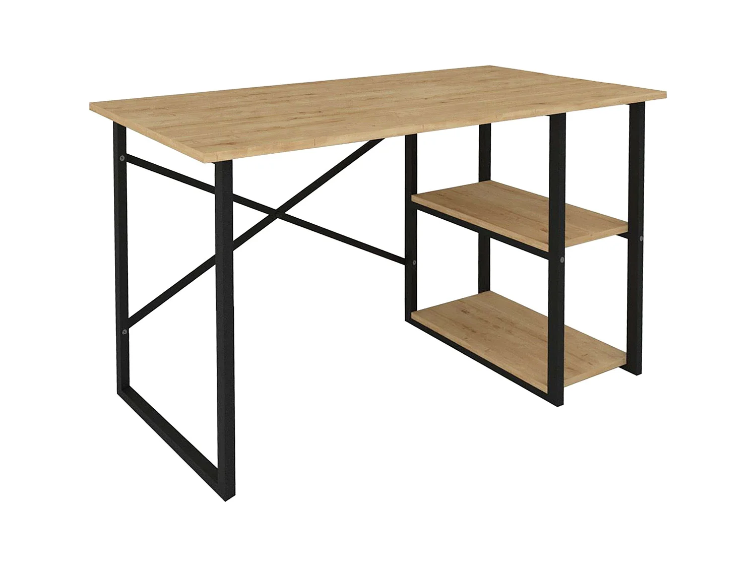 Bureau Rus 120 cm 2 étagères Chêne industriel/Noir