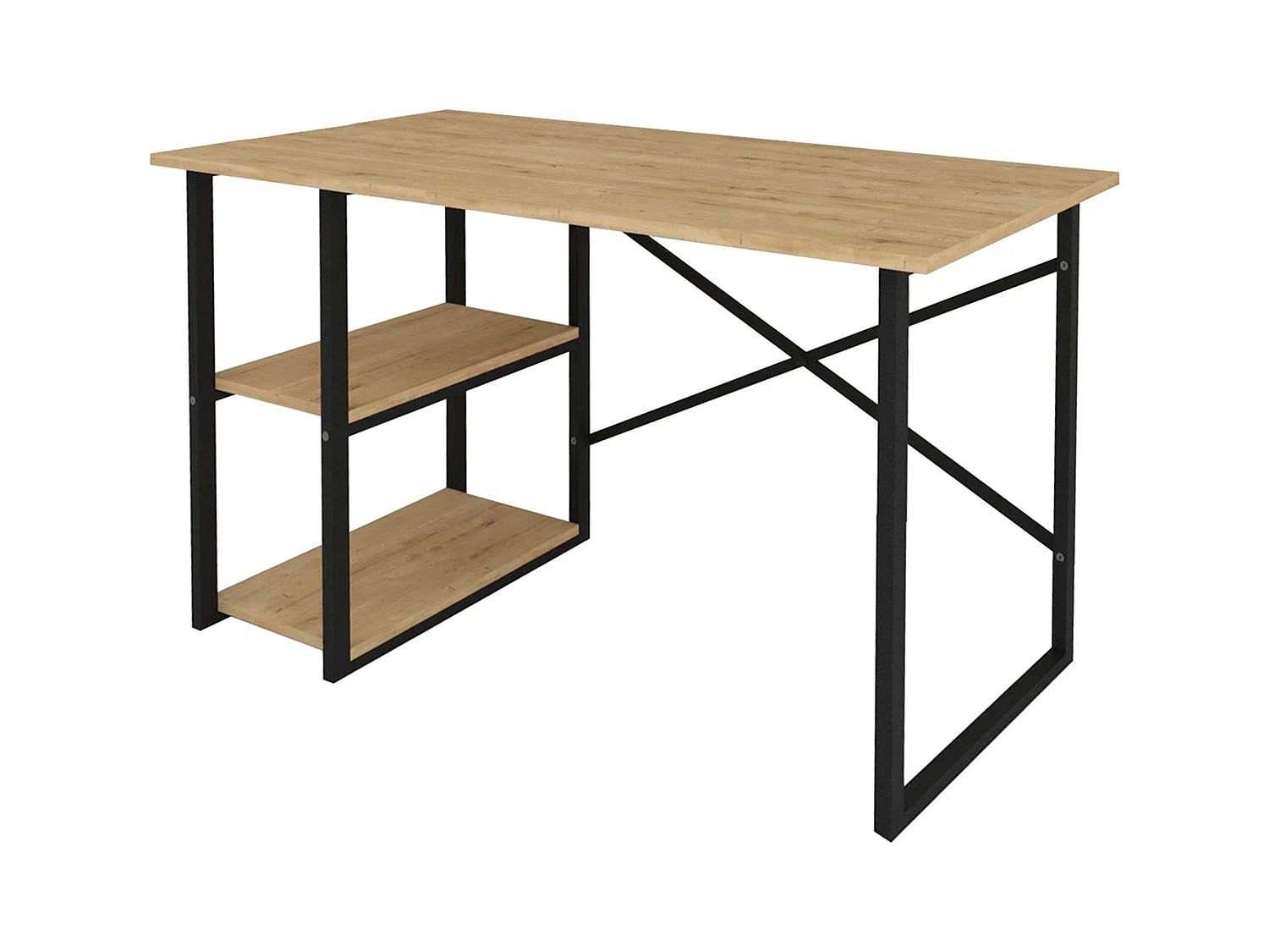 Bureau Rus 120 cm 2 étagères Chêne industriel/Noir