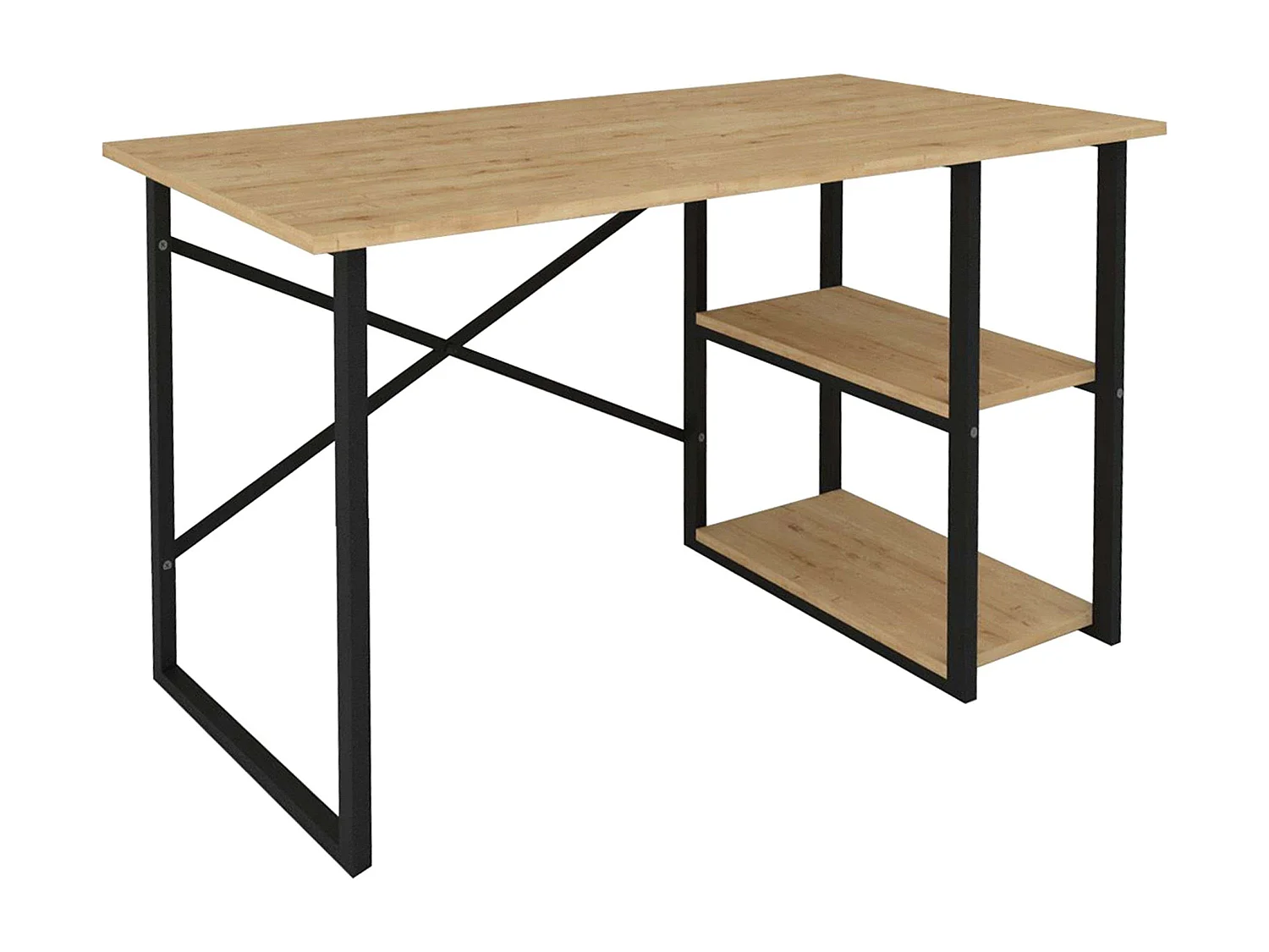 Bureau Rus 120 cm 2 étagères Chêne industriel/Noir