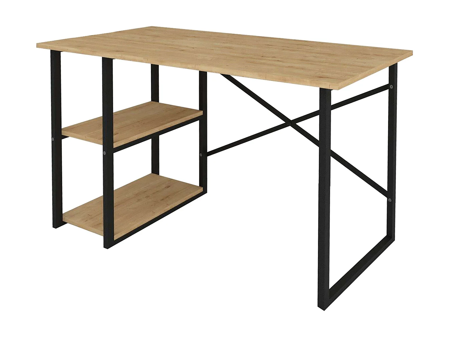 Bureau Rus 120 cm 2 étagères Chêne industriel/Noir