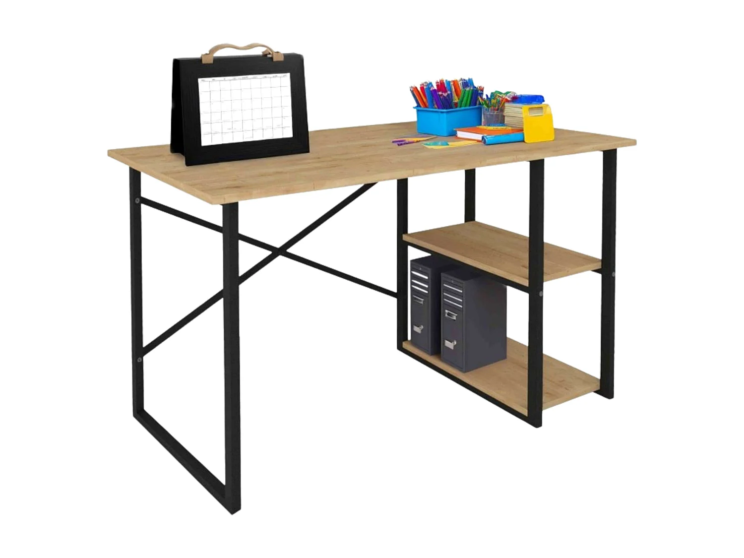 Bureau Rus 120 cm 2 étagères Chêne industriel/Noir