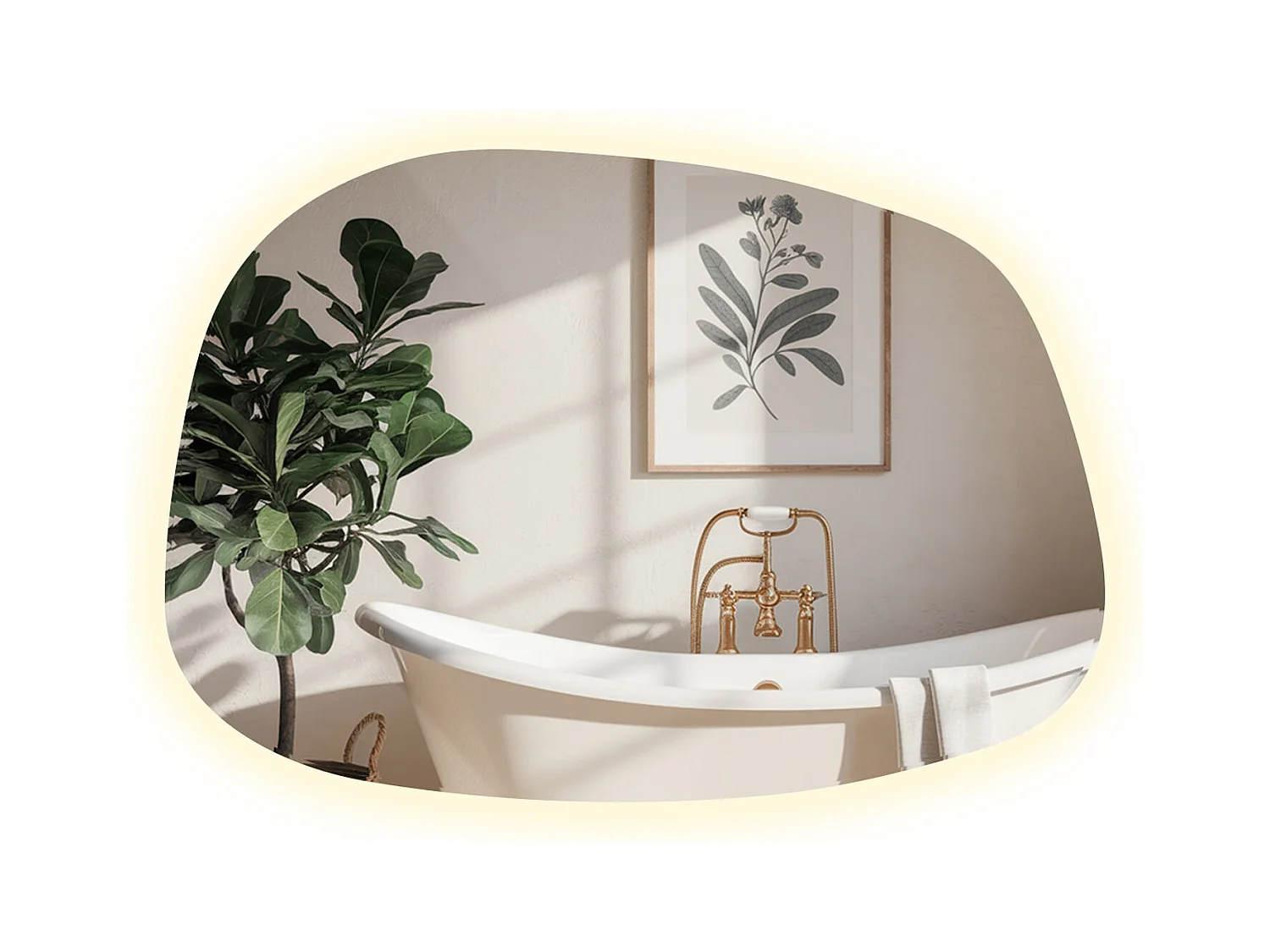 LED Spiegel organisch beleuchtet, Unregelmäßige Form mit neutralem Licht, 90x66 cm, Tulup