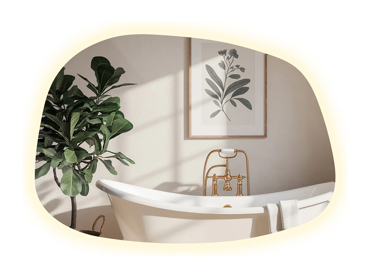 LED Spiegel organisch beleuchtet, Unregelmäßige Form mit neutralem Licht, 90x66 cm, Tulup