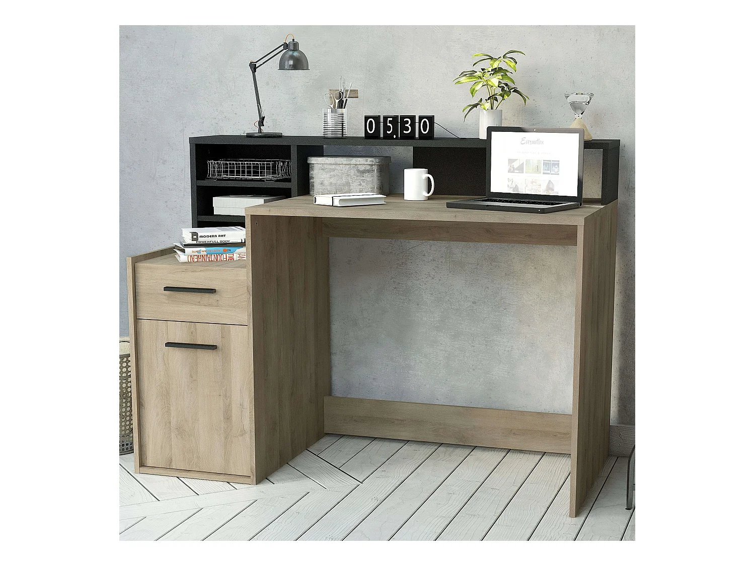 Table de bureau PC en chêne 126 cm