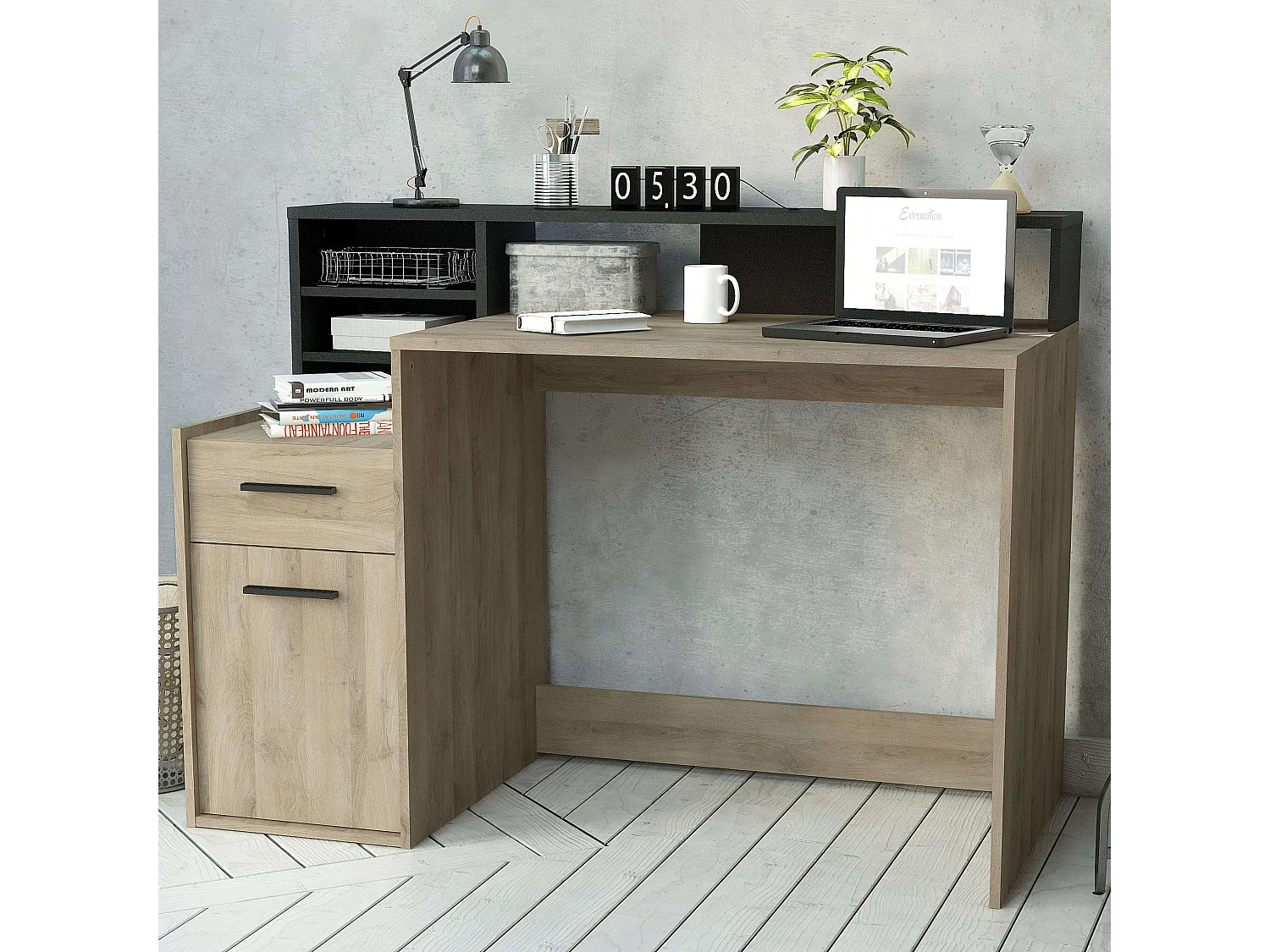 Table de bureau PC en chêne 126 cm