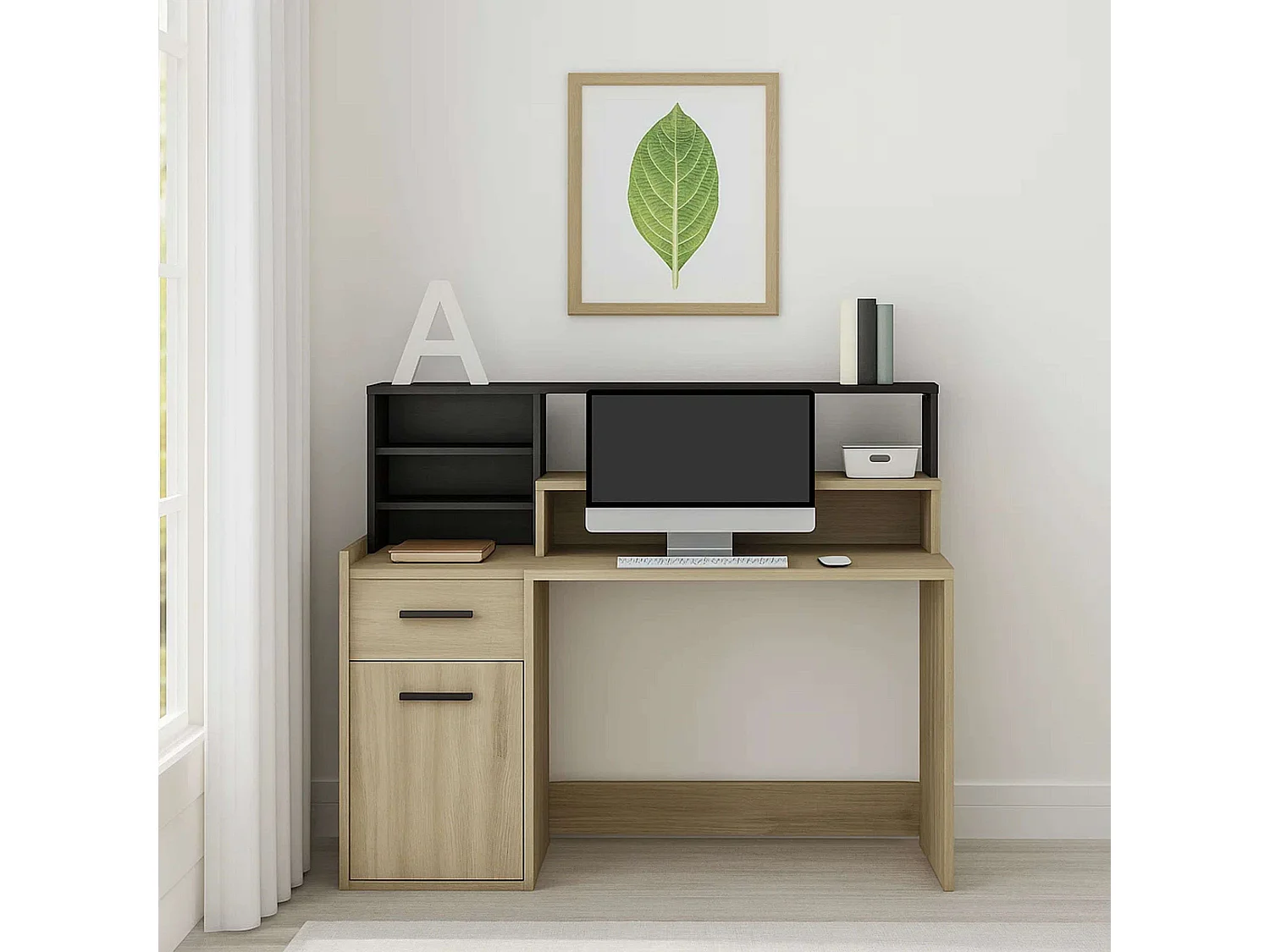 Table de bureau PC en chêne 126 cm