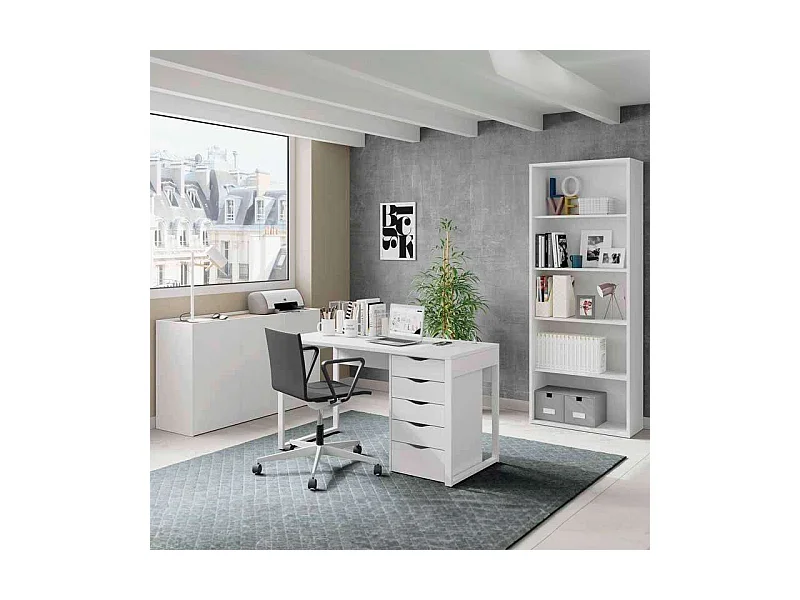 Table Nexus, aggloméré et mélaminé haute densité, blanc Atlas, 76 x 135 x 60 cm