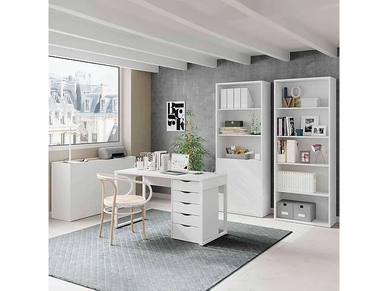 Table Nexus, aggloméré et mélaminé haute densité, blanc Atlas, 76 x 135 x 60 cm