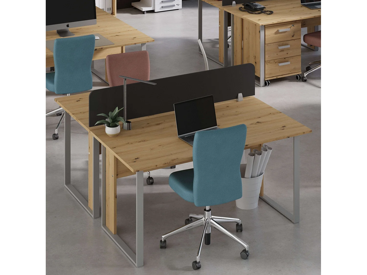 Mesa Escritorio Venture Oficina Estilo Industrial Roble y Gris 150 cm