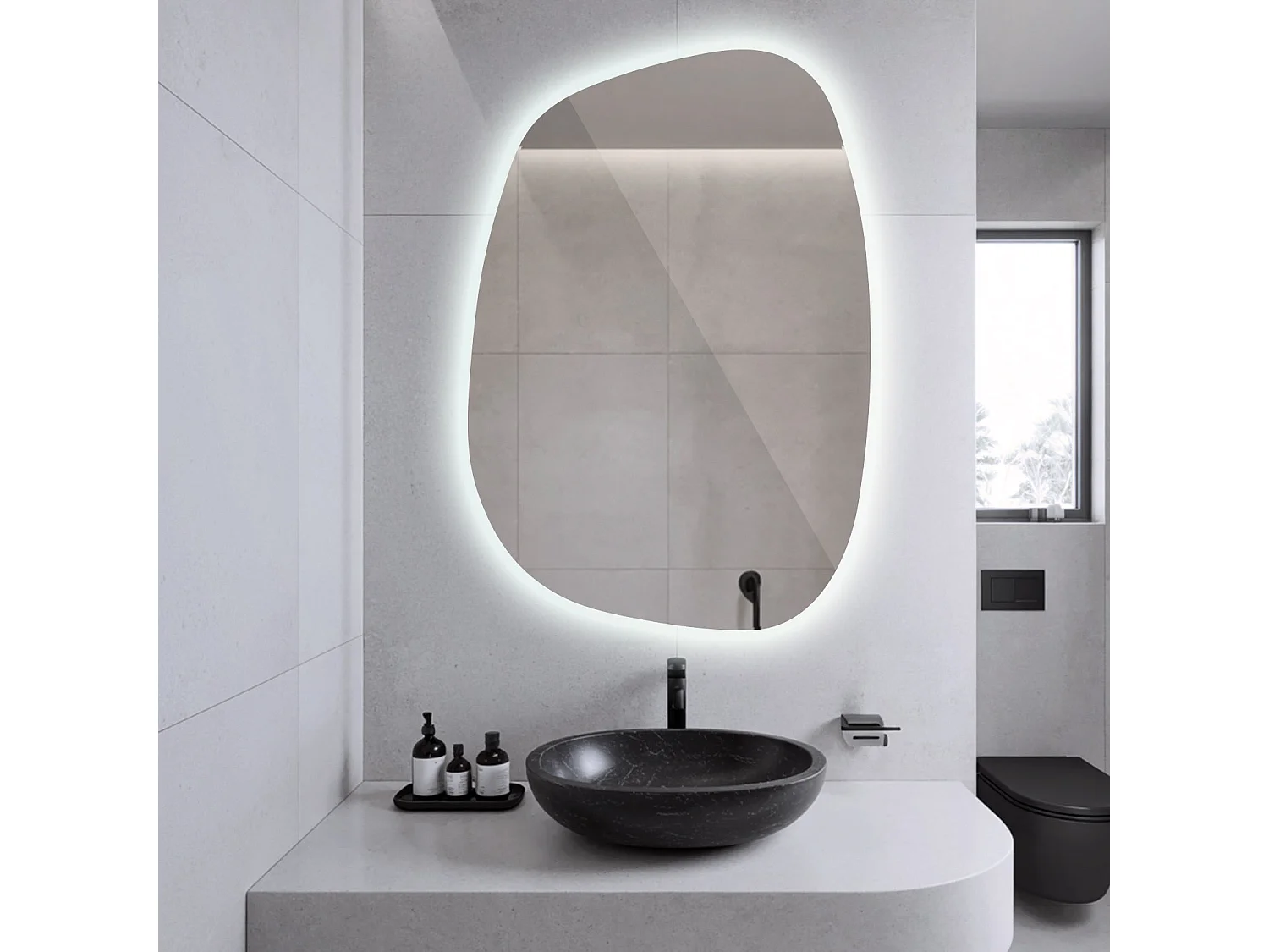 Spiegel mit Licht organisch LED, Unförmiges Design mit neutralem Licht, 49x34 cm, Tulup