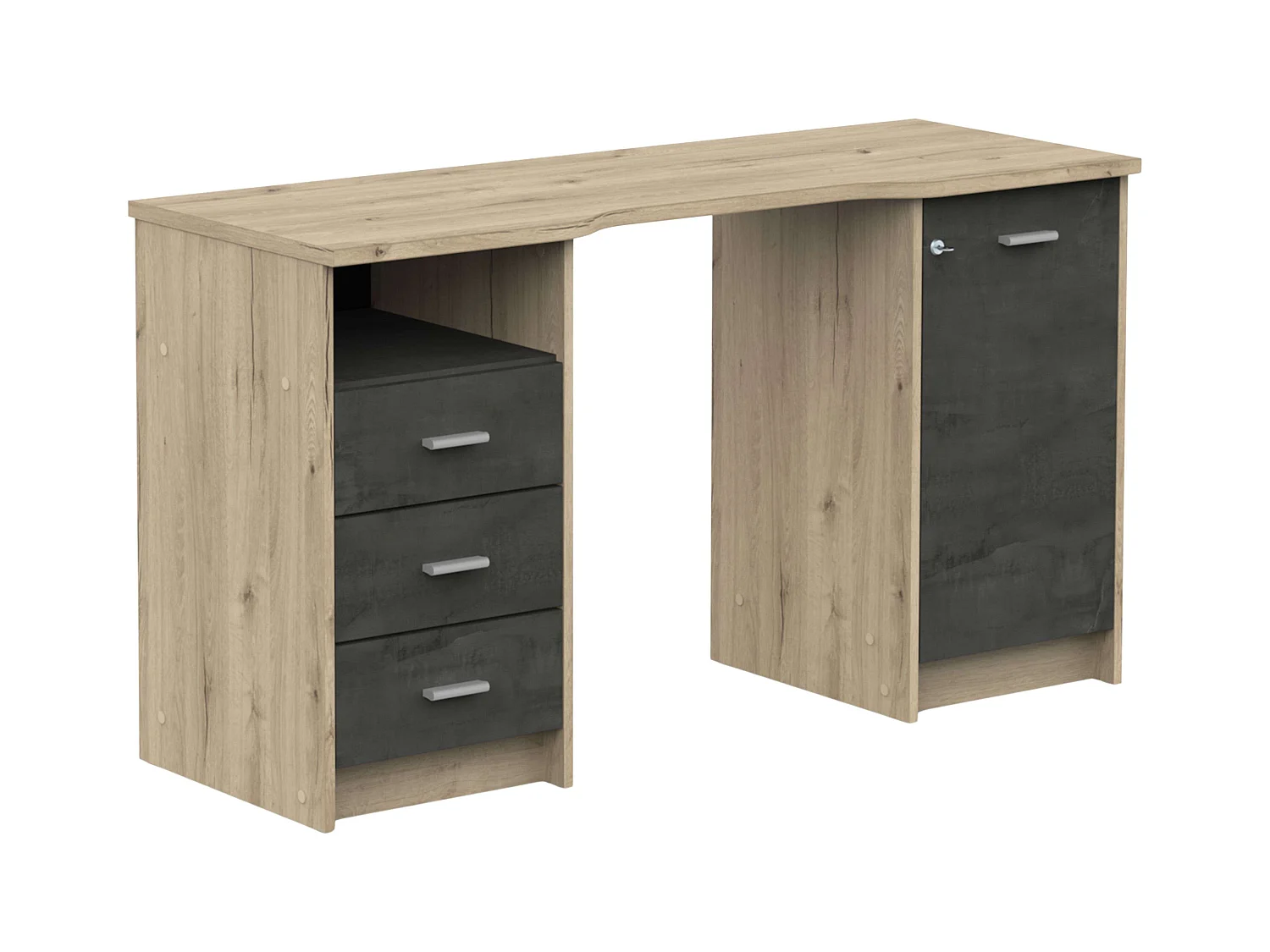 Escritorio Monaco 3 Cajones 1 Puerta Estante Roble 135 cm Melamina