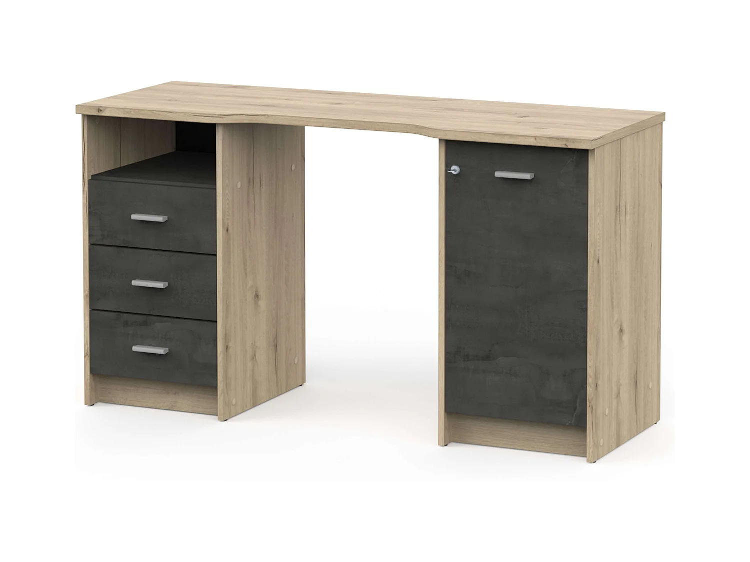 Escritorio Monaco 3 Cajones 1 Puerta Estante Roble 135 cm Melamina