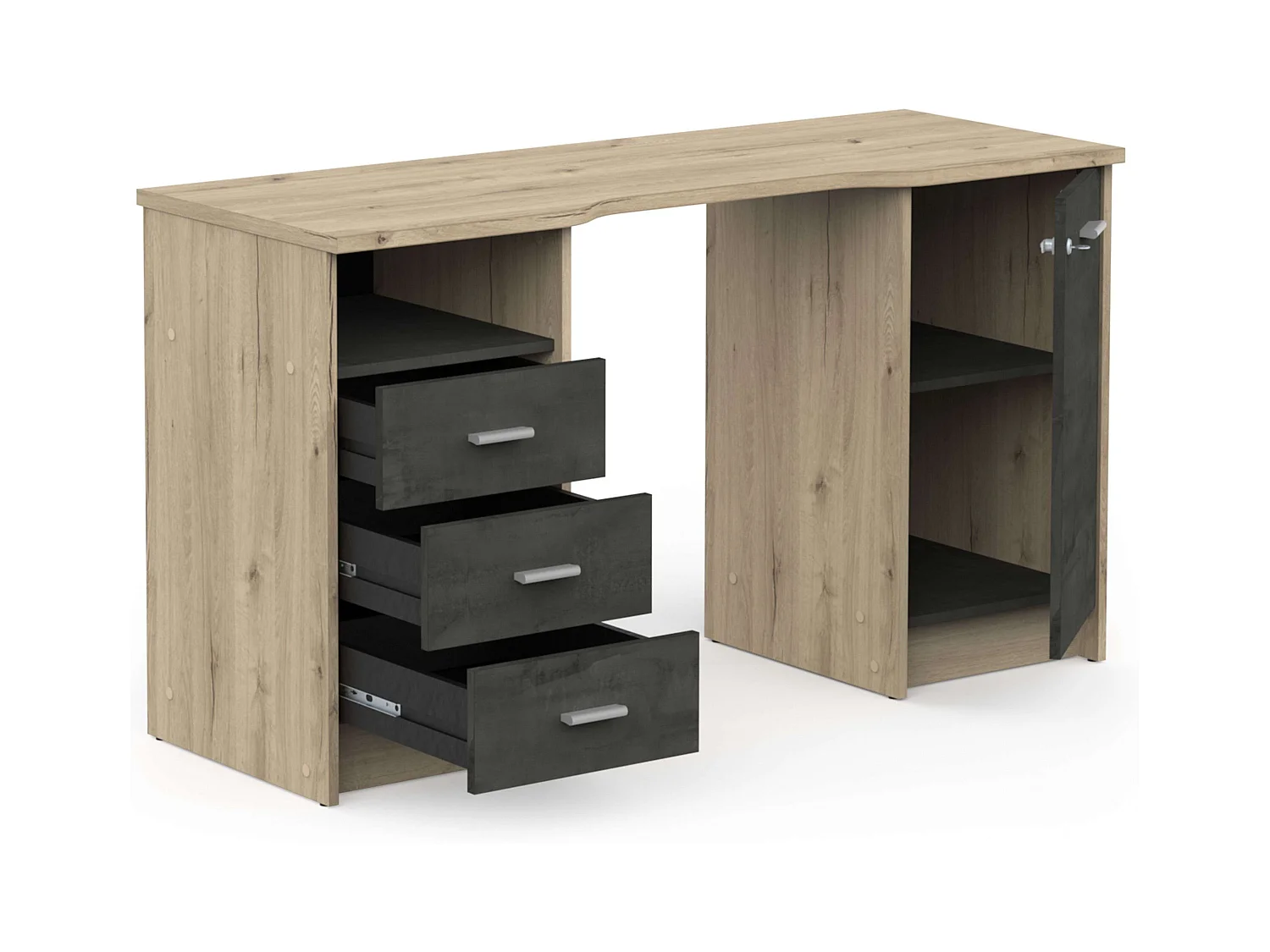 Escritorio Monaco 3 Cajones 1 Puerta Estante Roble 135 cm Melamina