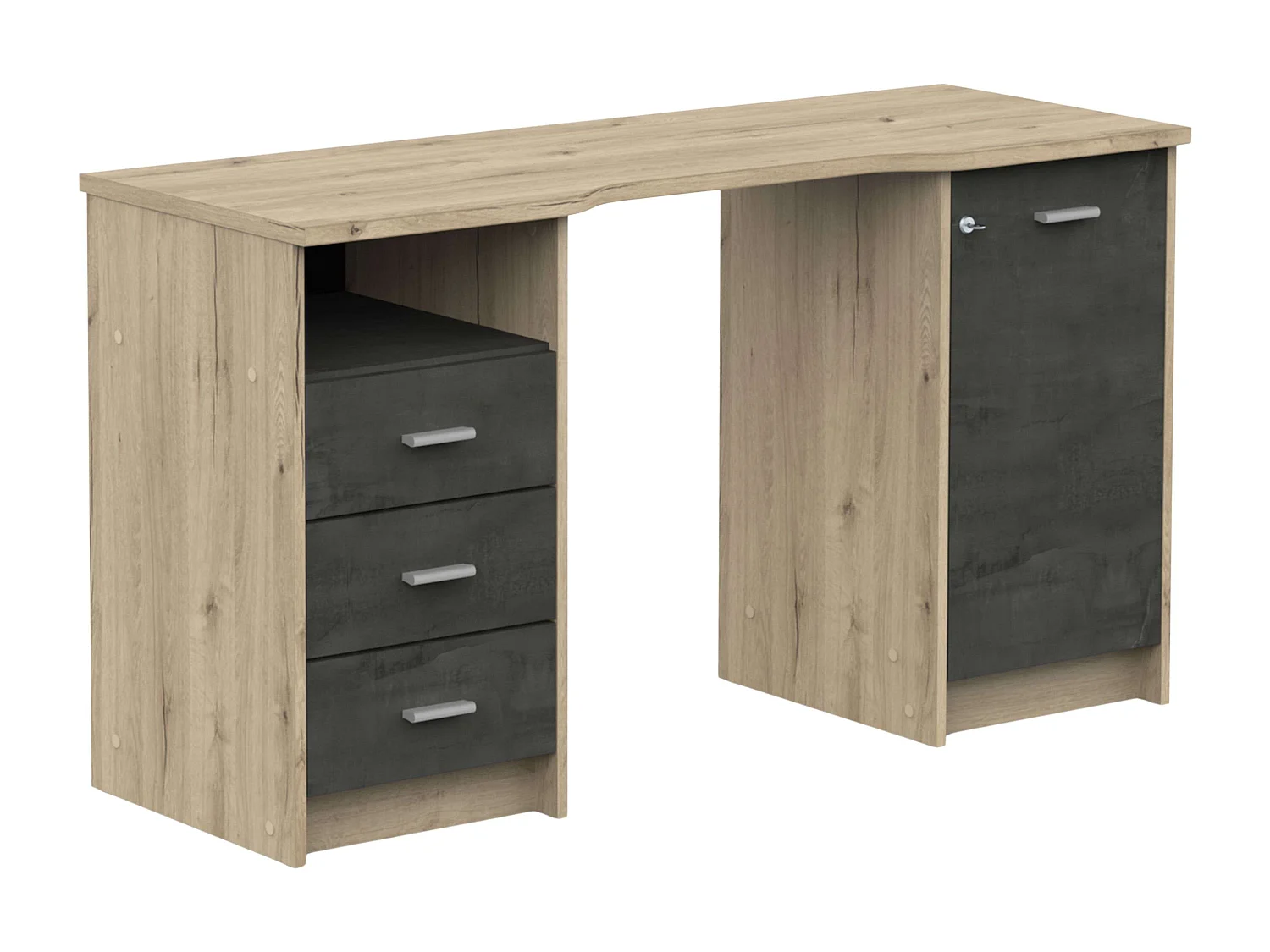 Bureau Monaco 3 tiroirs 1 porte étagère Chêne 135 cm Mélamine