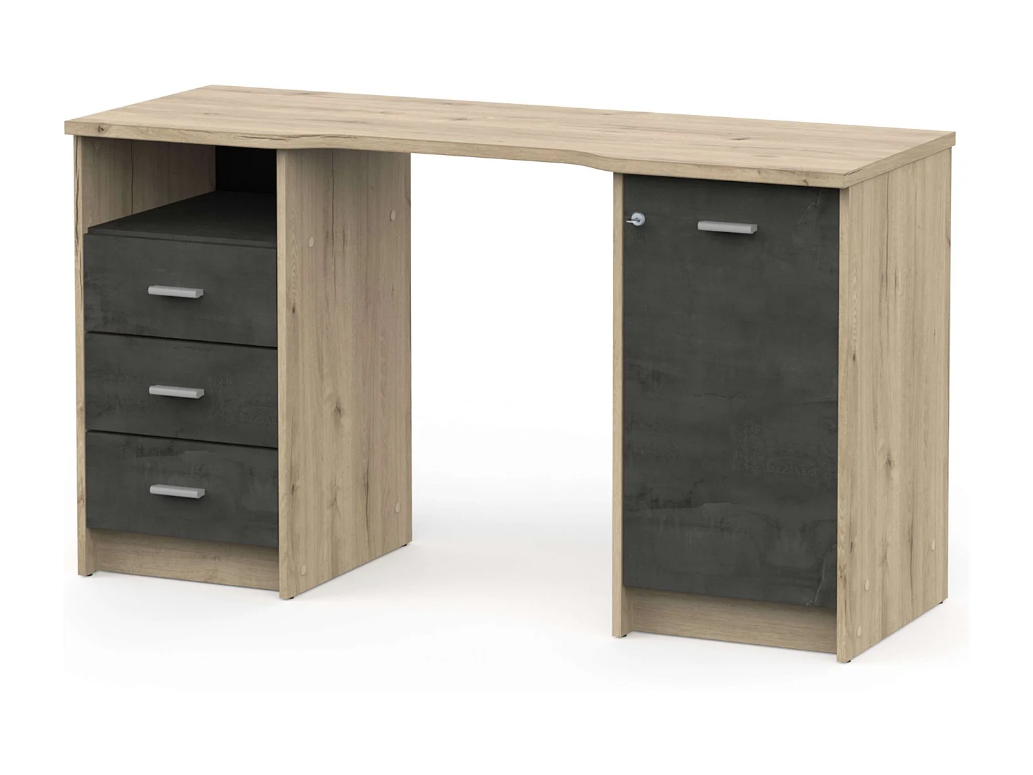 Bureau Monaco 3 tiroirs 1 porte étagère Chêne 135 cm Mélamine