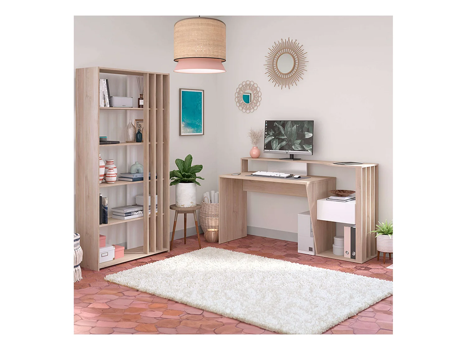 Bureau moderne en chêne japonais, 157x92x60 cm