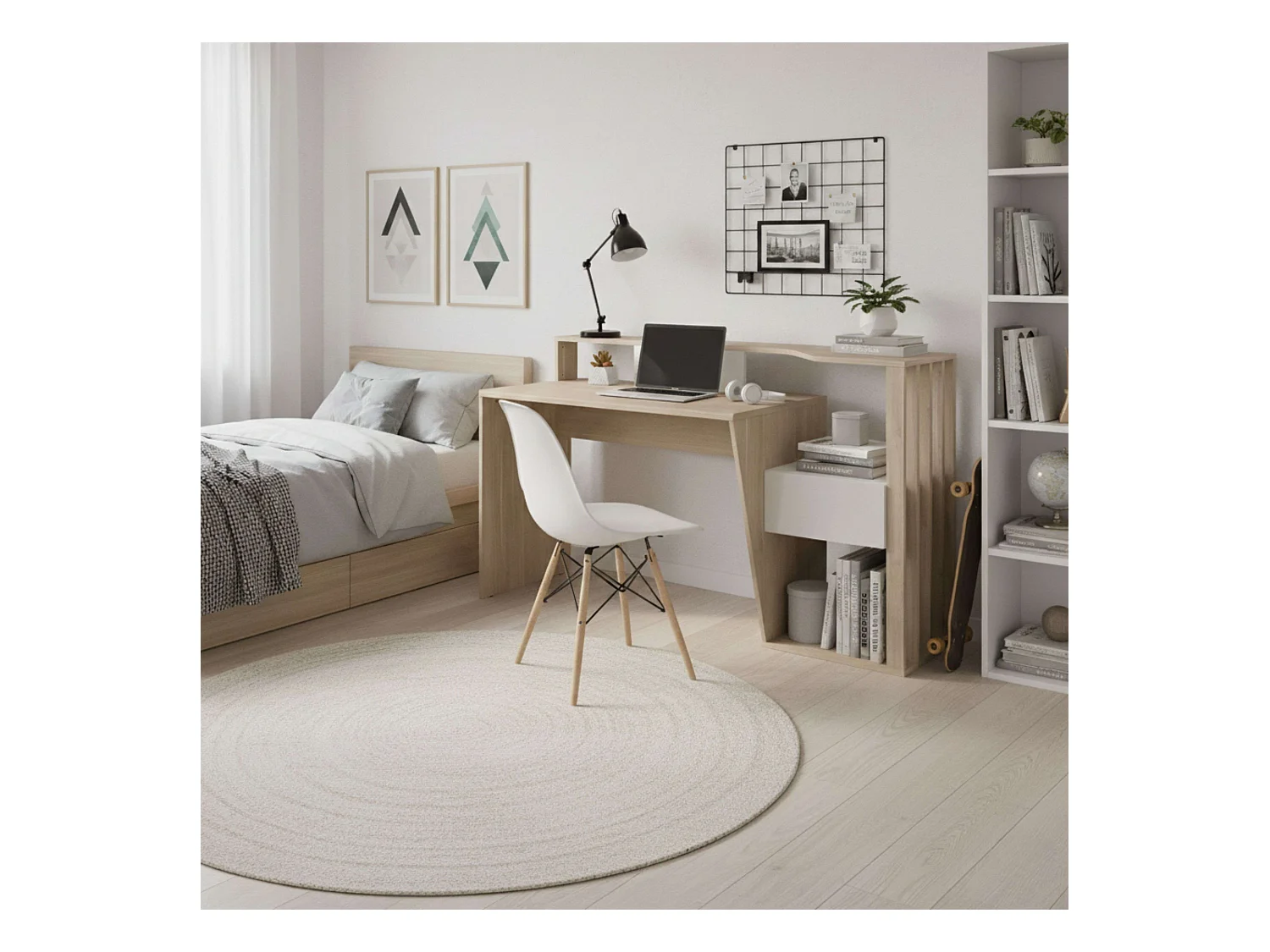 Bureau moderne en chêne japonais, 157x92x60 cm