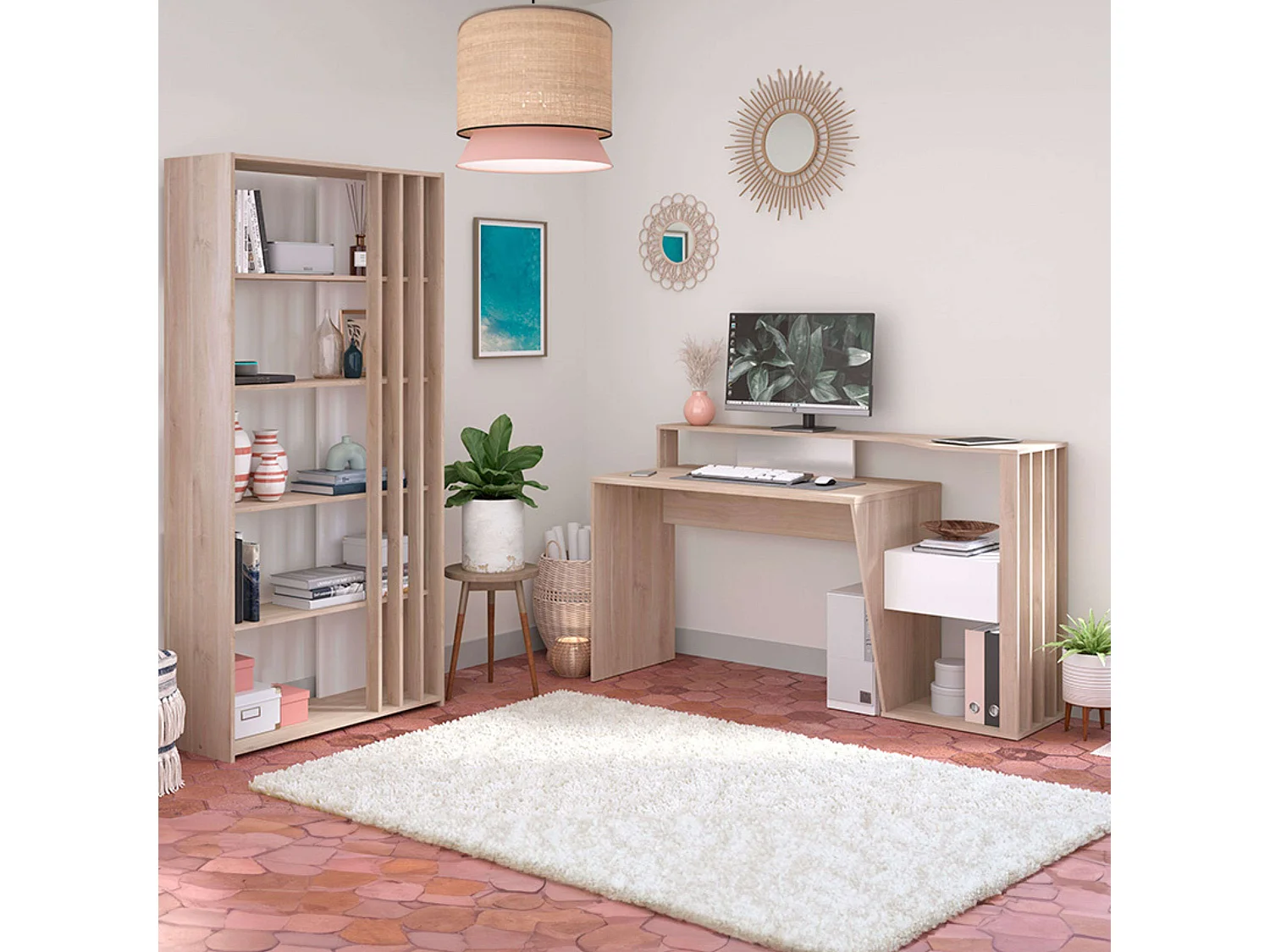 Bureau moderne en chêne japonais, 157x92x60 cm