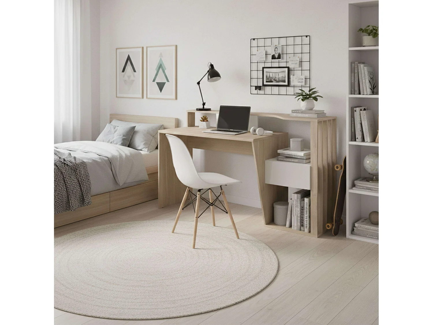 Bureau moderne en chêne japonais, 157x92x60 cm