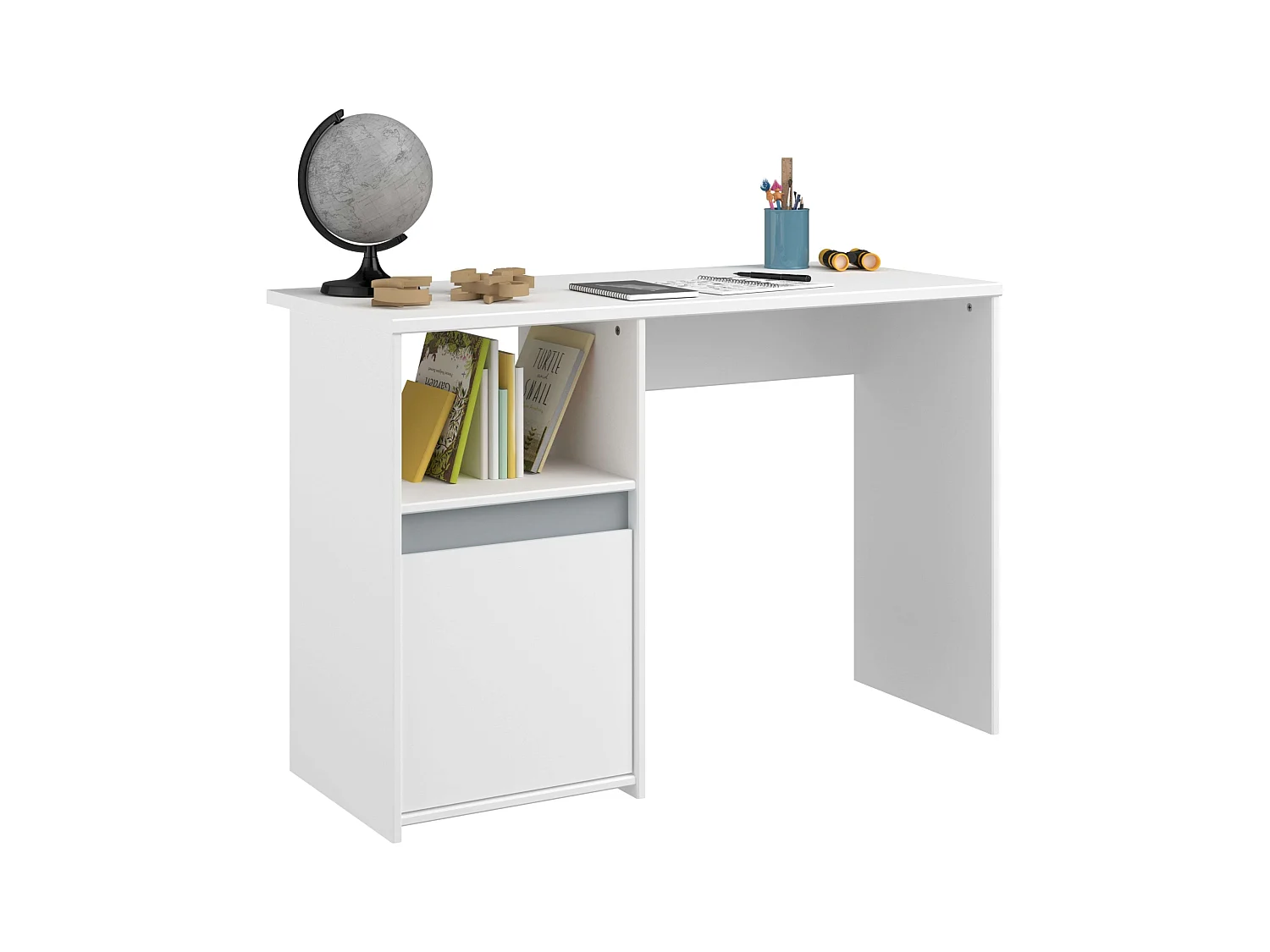 Bureau Germain Youth avec 1 porte et étagère, blanc/gris, 110 cm