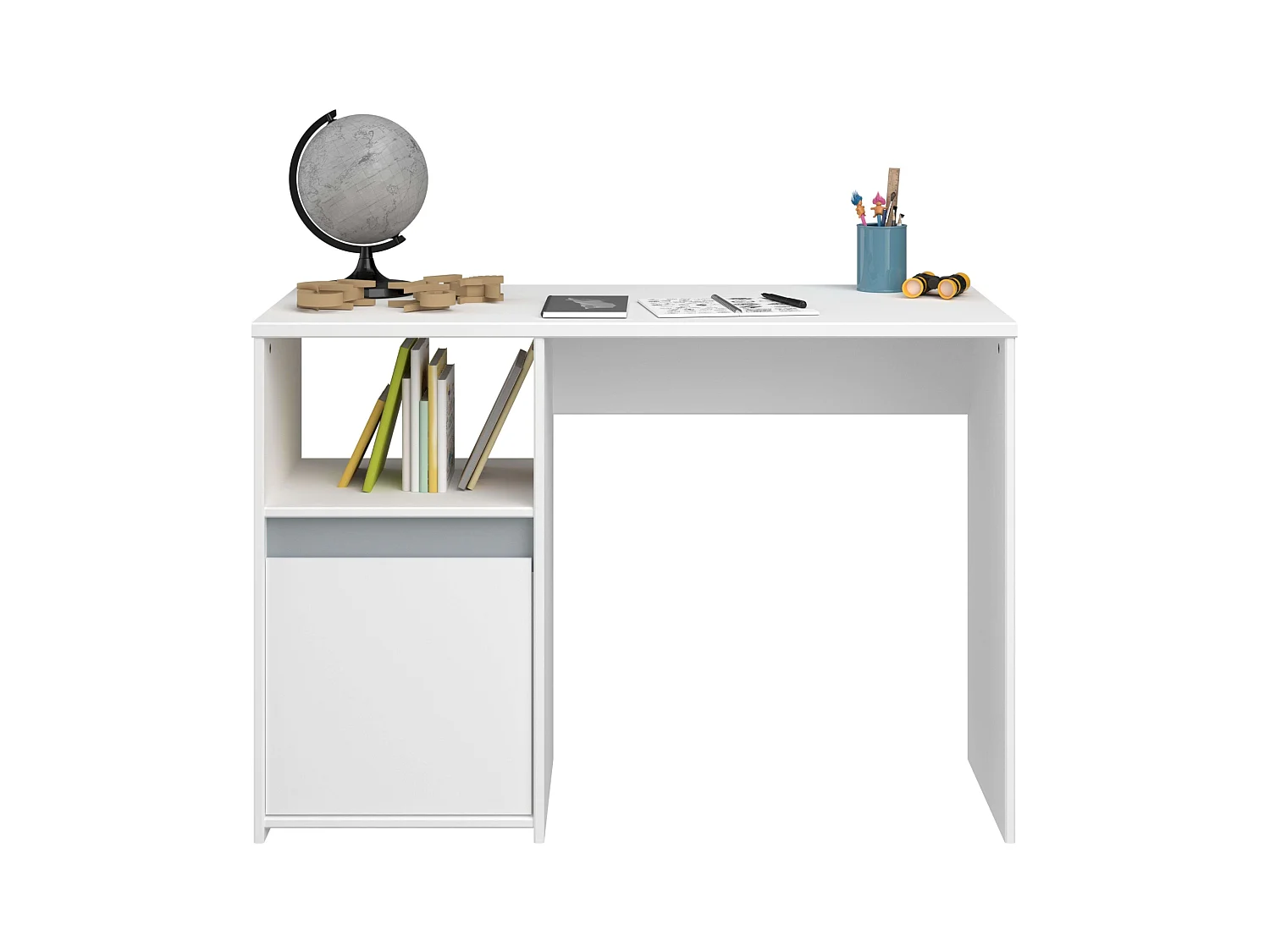 Bureau Germain Youth avec 1 porte et étagère, blanc/gris, 110 cm