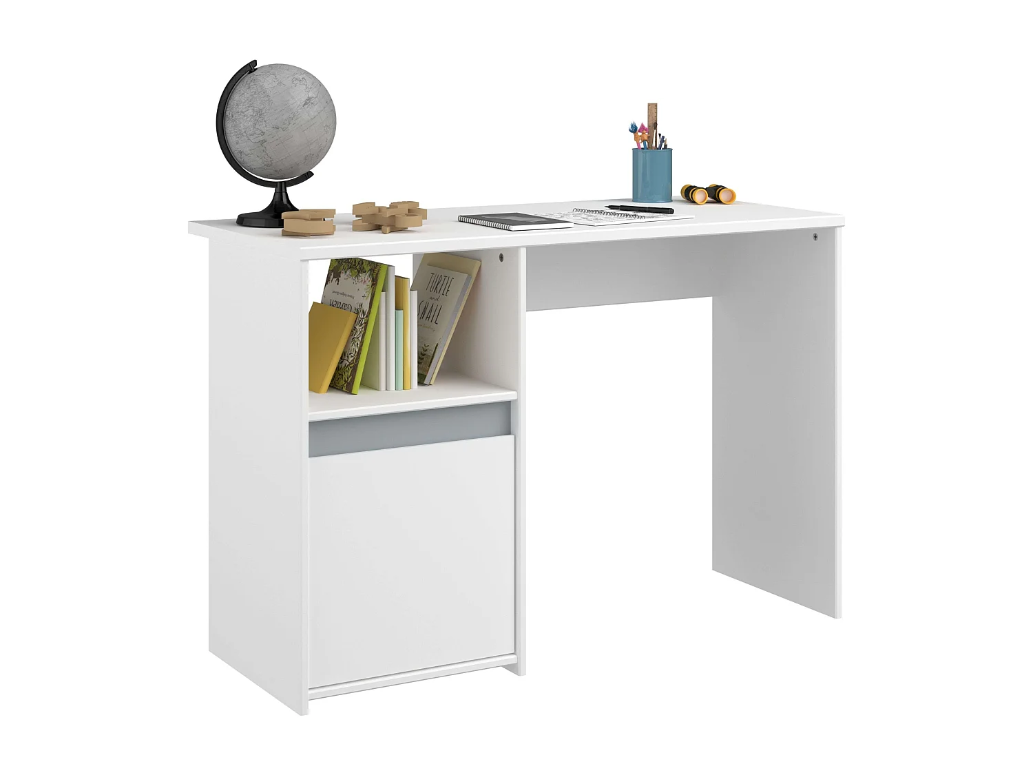 Mesa Germain Youth com 1 porta e prateleira, branco/cinza, 110 cm
