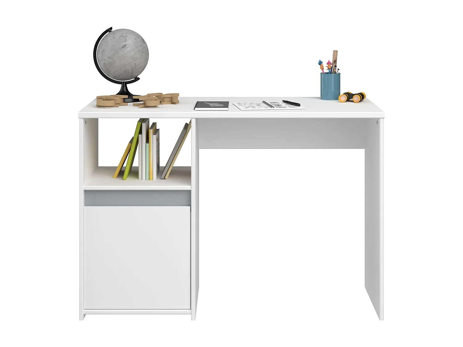 Mesa Germain Youth com 1 porta e prateleira, branco/cinza, 110 cm