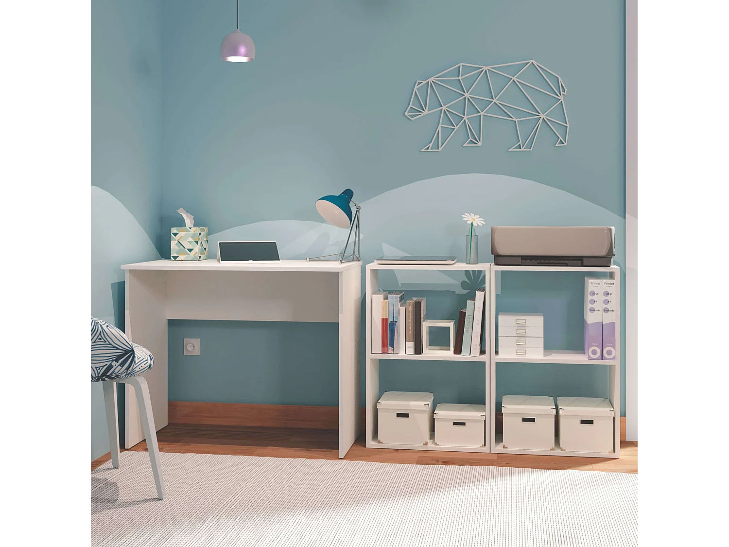 Bureau d'étude ou de bureau, mélaminé blanc mat, 90 cm