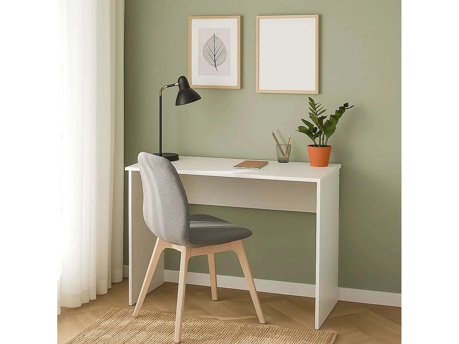 Bureau d'étude ou de bureau, mélaminé blanc mat, 90 cm