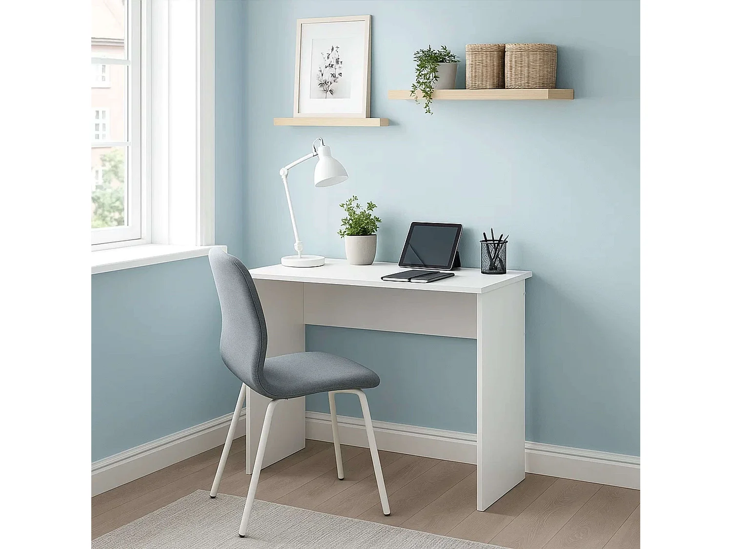 Bureau d'étude ou de bureau, mélaminé blanc mat, 90 cm
