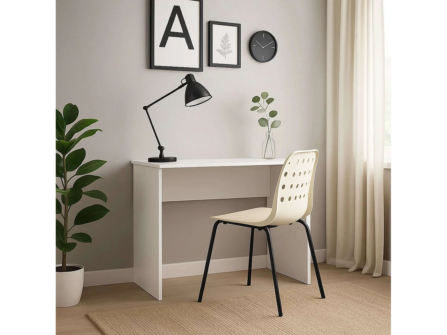 Bureau d'étude ou de bureau, mélaminé blanc mat, 90 cm