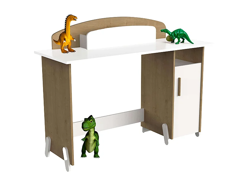 Mesa Escritorio Naili c/Armario Infantil Juvenil Roble y Blanco 135 cm