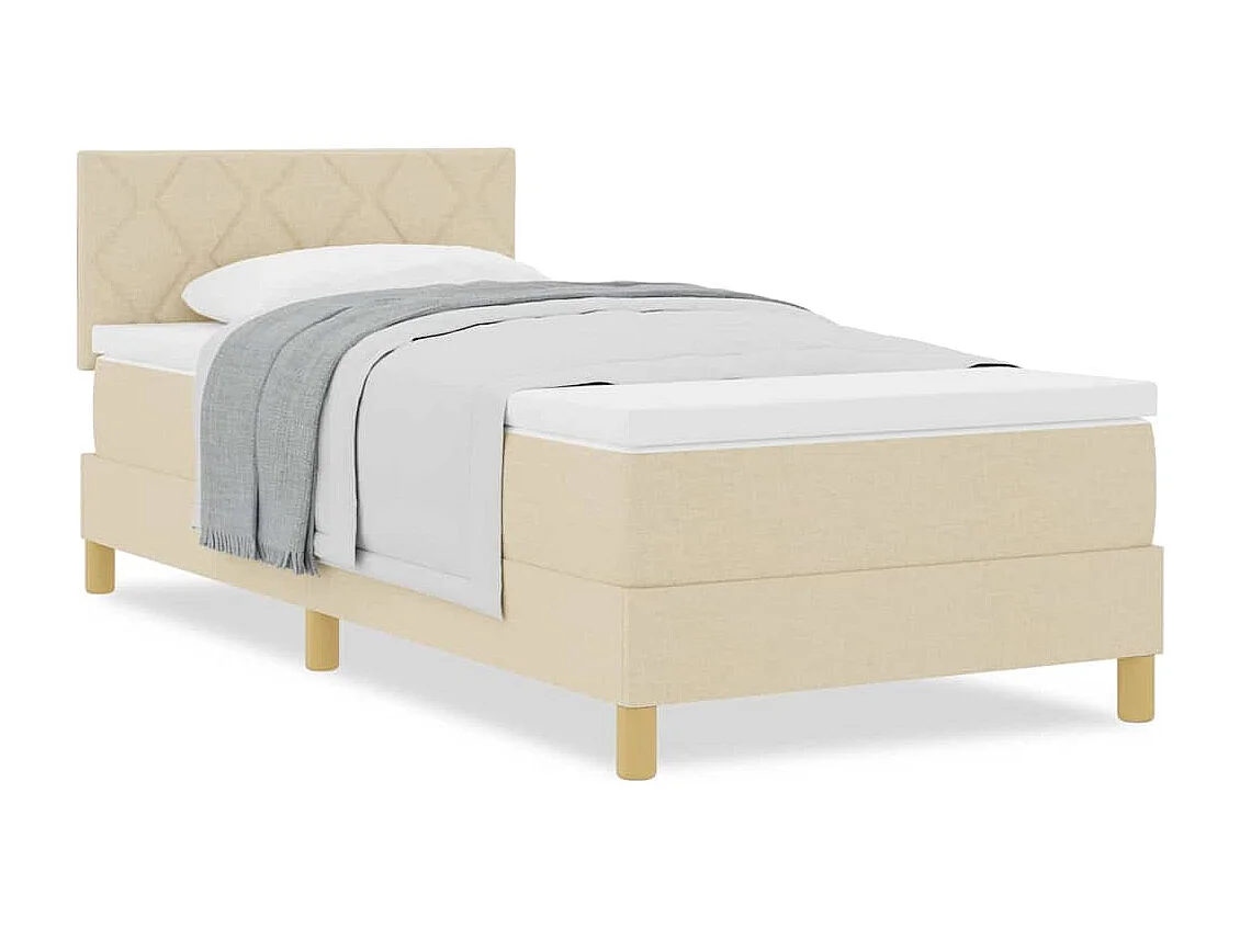 Einzelbett | Bettgestell | Boxspringbett mit Matratze mit Kopfteil Creme 90x190 cm Stoff SHL573933