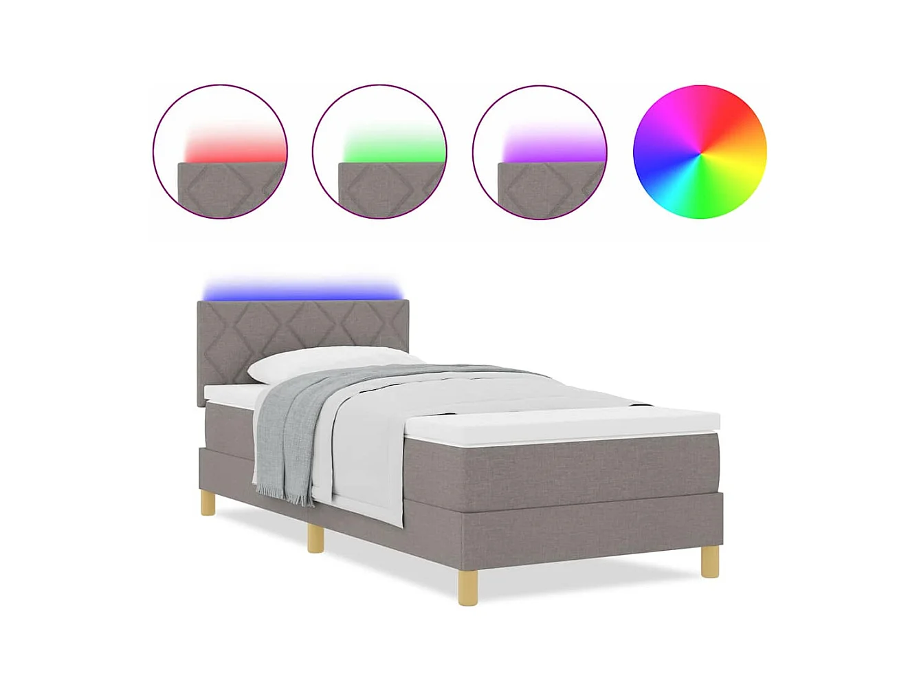 Lit simple-Lit adulte-Lit boxspring avec matelas Taupe 100 x 200 cm tissu