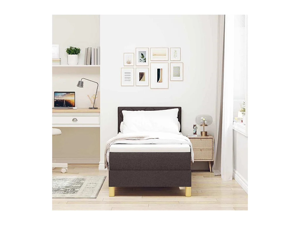 Lit simple-Lit boxspring avec matelas Marron foncé 80 x 200 cm tissu