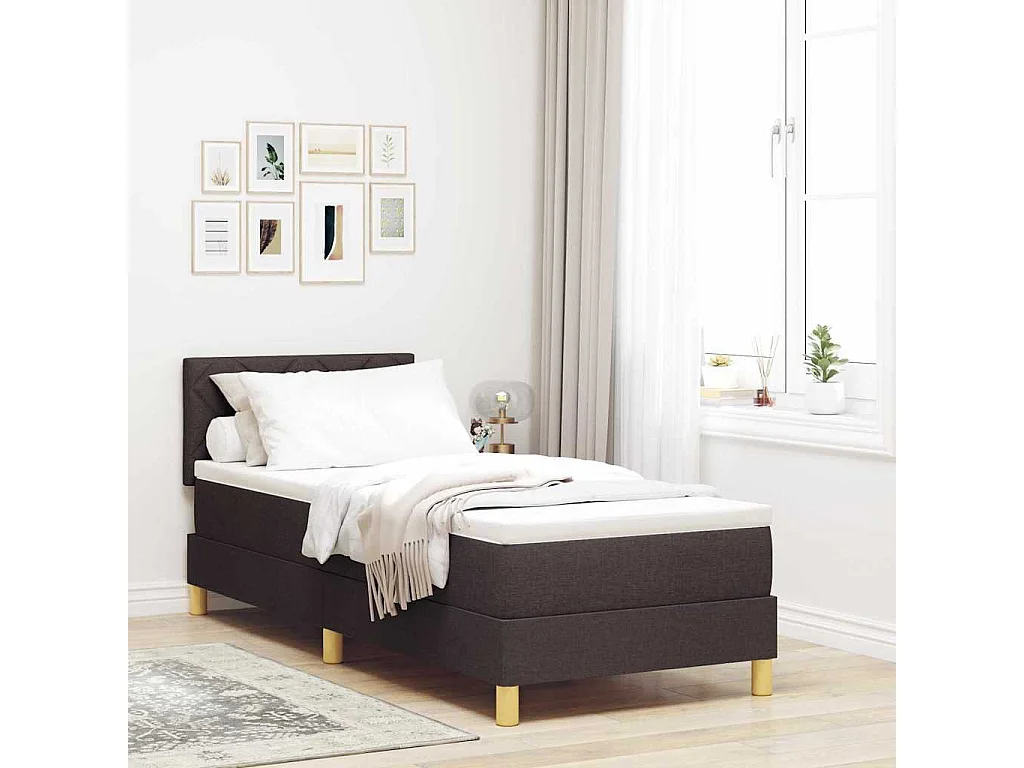 Einzelbett | Bettgestell | Boxspringbett mit Matratze Dunkelbraun 80x200 cm Stoff SHL540561