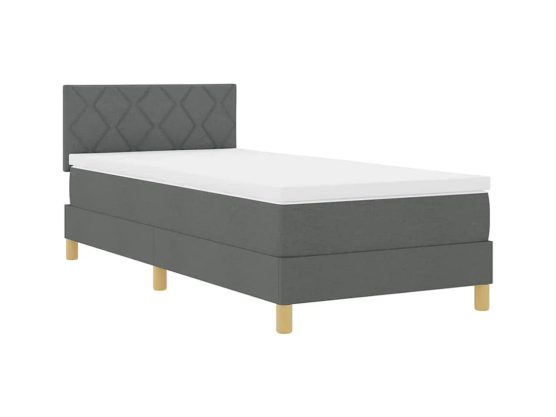 Lit simple-Lit adulte-Lit boxspring avec matelas Gris foncé 90 x 200 cm tissu