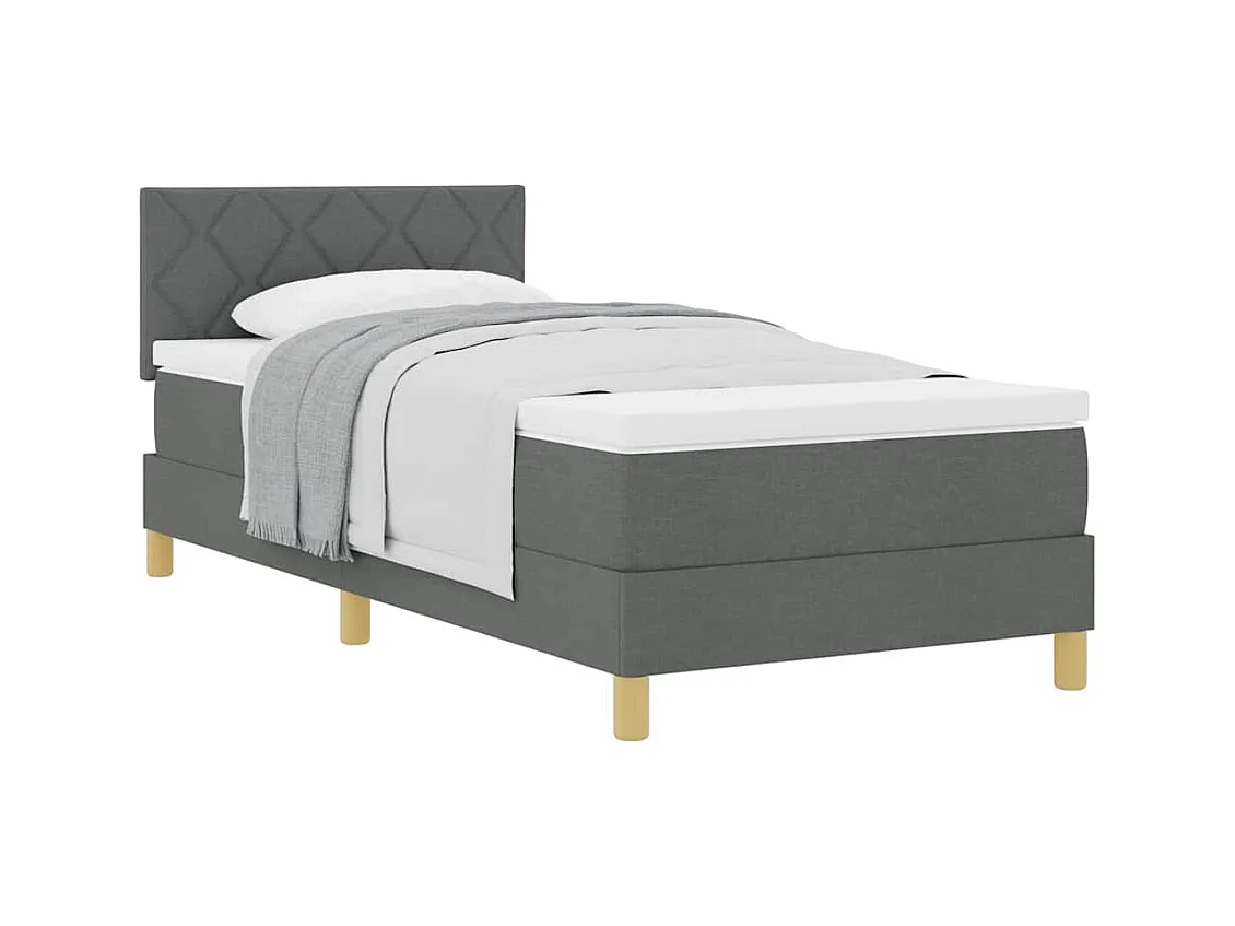 Lit simple-Lit adulte-Lit boxspring avec matelas Gris foncé 90 x 200 cm tissu