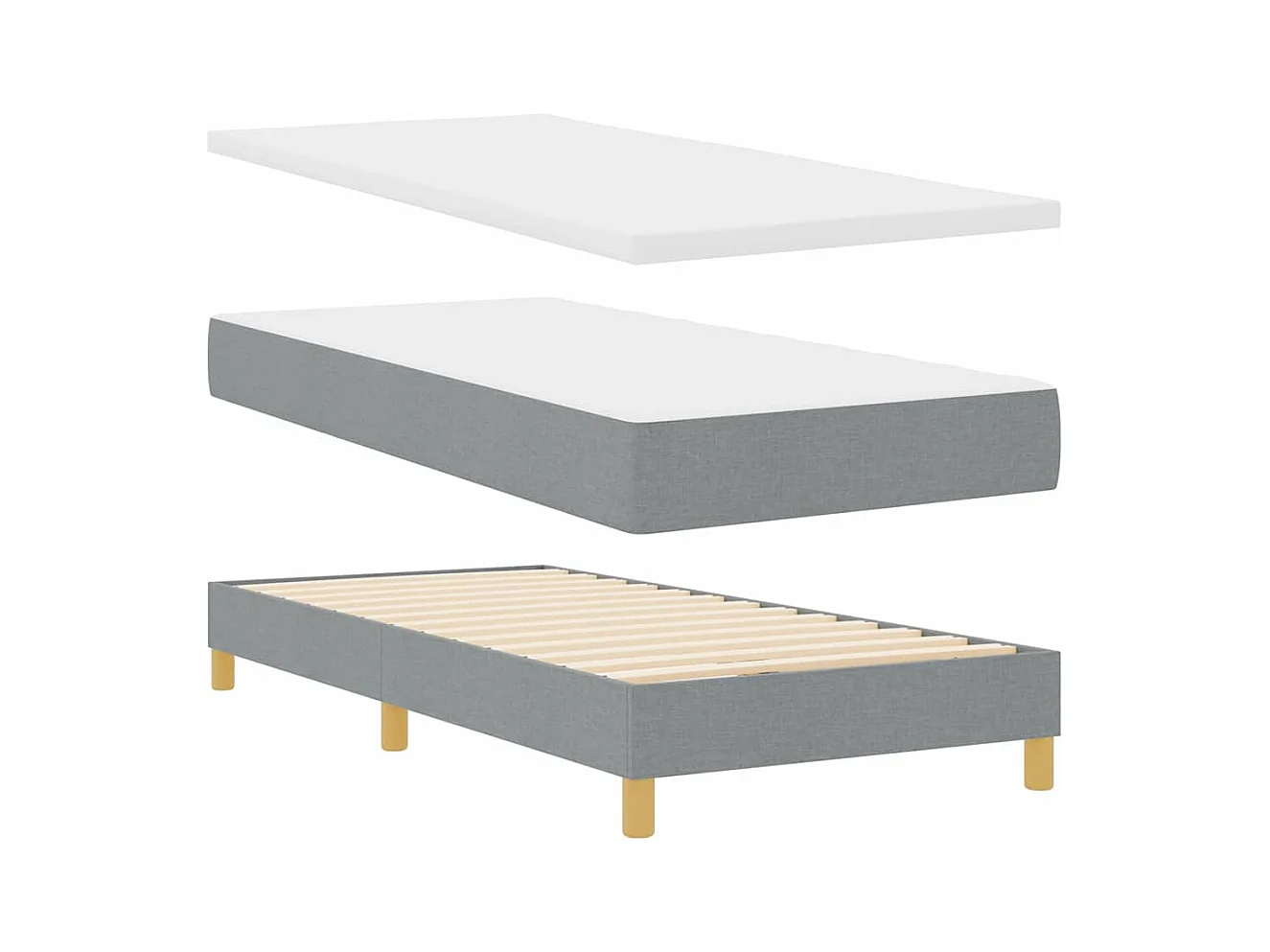 Lit simple-Lit adulte-Lit boxspring avec matelas Gris clair 90 x 200 cm tissu