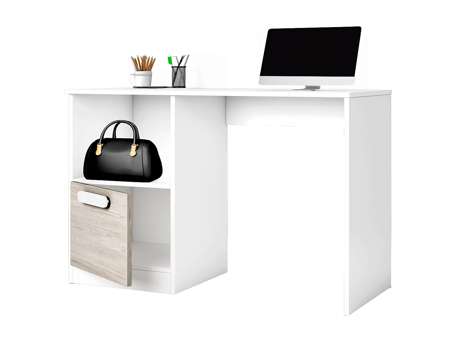 Mesa de escritório jovem estilo nórdico Estelle carvalho branco fosco 100 cm