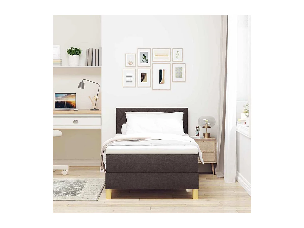 Lit simple-Lit adulte-Lit boxspring avec matelas Marron foncé 90 x 200 cm tissu