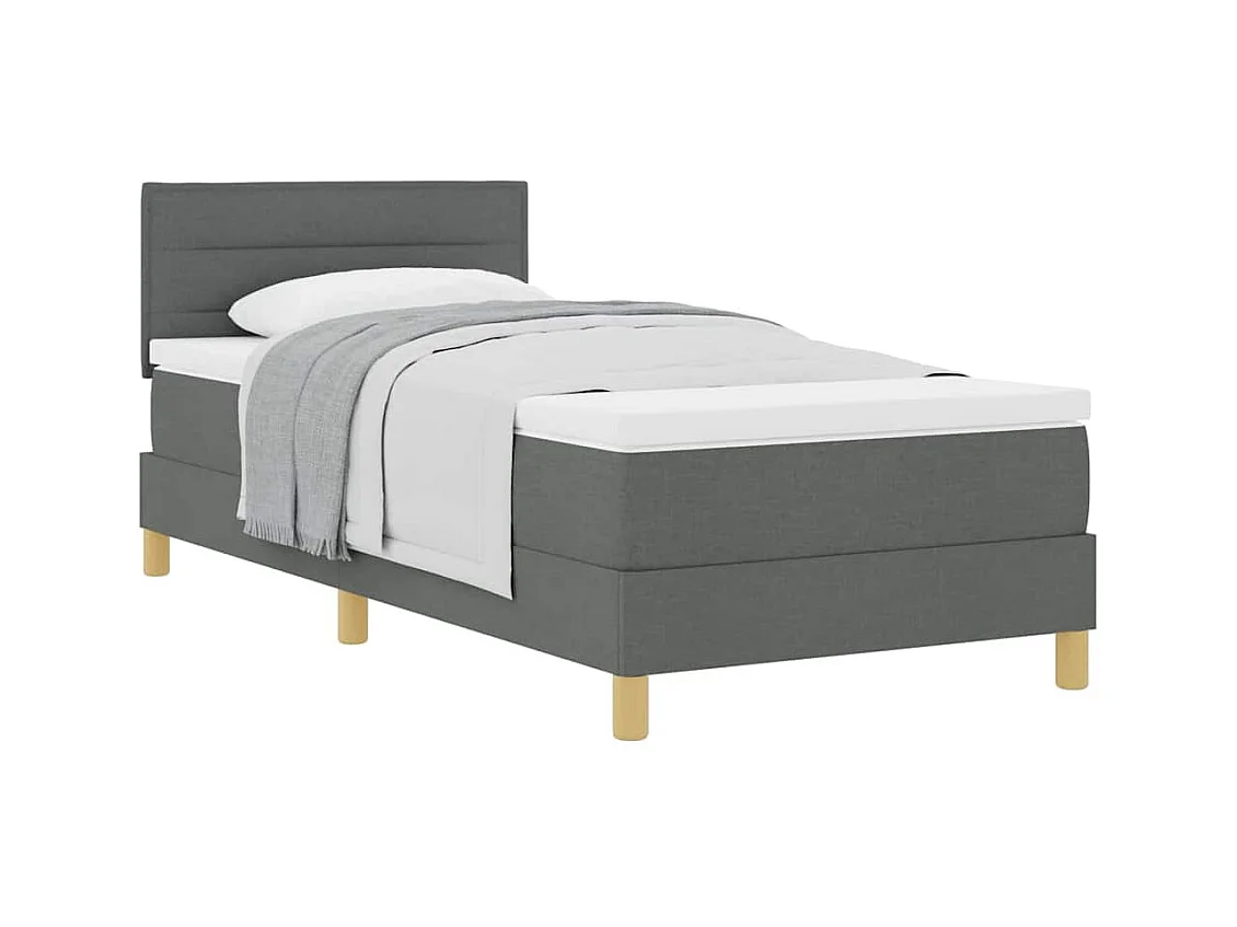 Lit simple-Lit adulte-Lit boxspring avec matelas Gris foncé 90 x 190 cm tissu