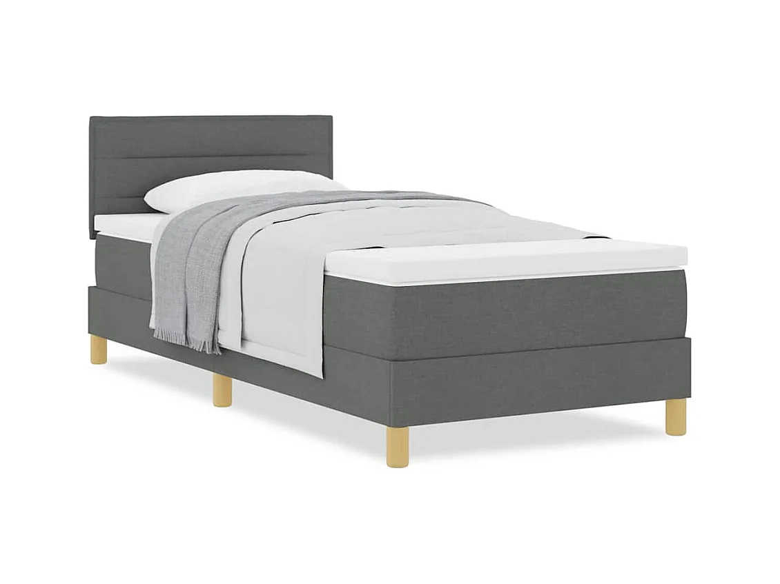 Lit simple-Lit adulte-Lit boxspring avec matelas Gris foncé 90 x 190 cm tissu